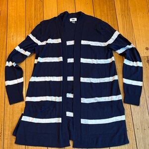 Old navy long striped open cardigan w/patch pockets size M women’s whisper thin
